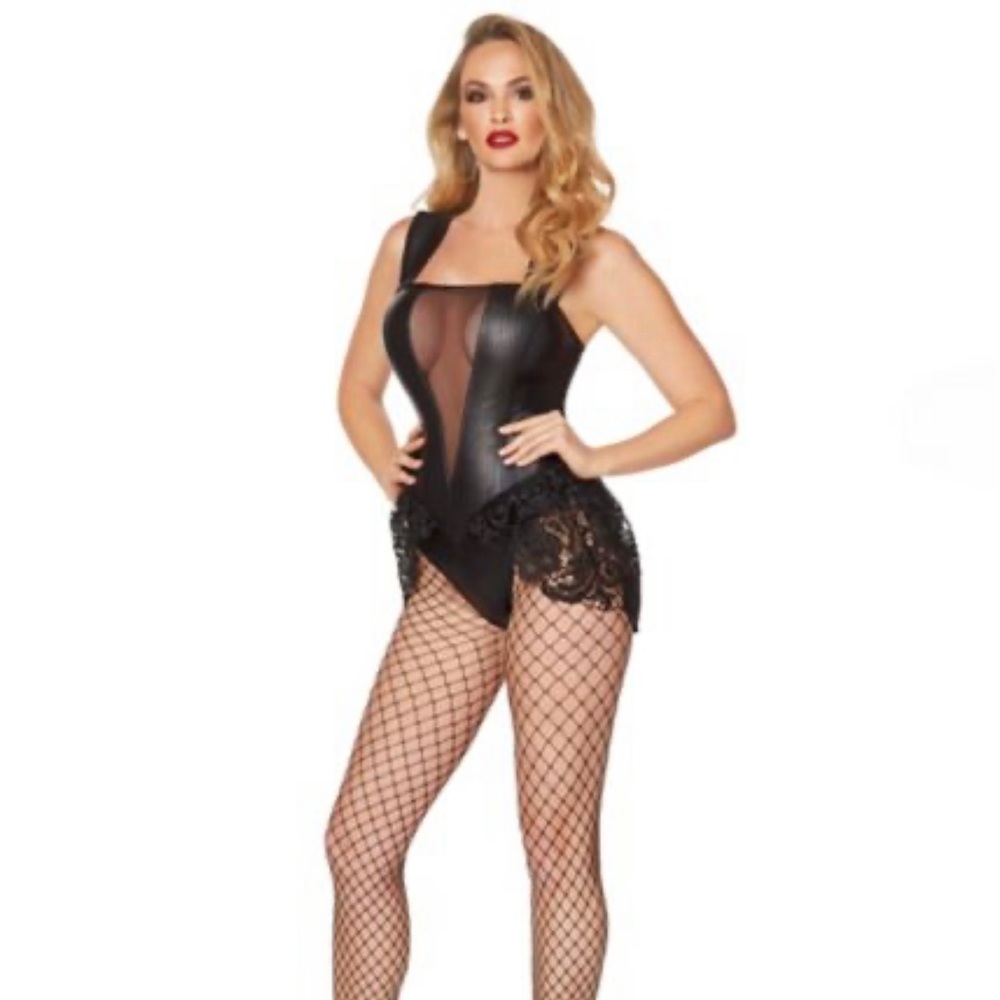 SOLD!! Spirit Halloween Leather and Lace Bodysuit - (S)